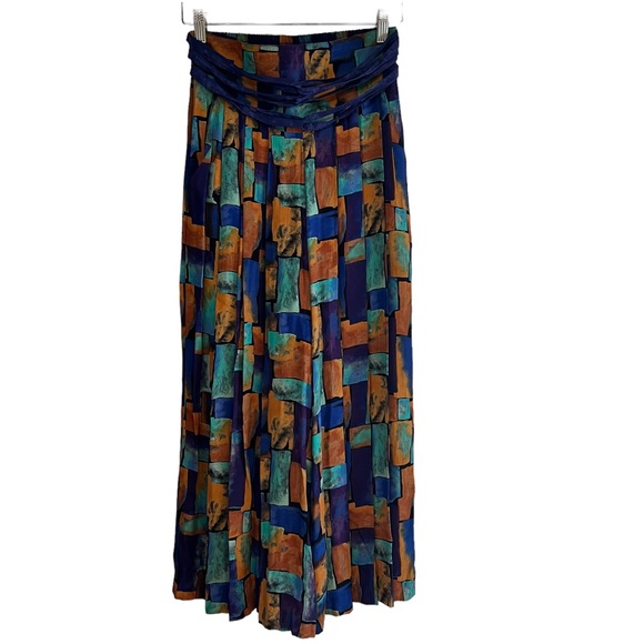 Vintage wild print high waist elastic crop gaucho pleated pants Sz 6 boho hippie - Picture 2 of 11